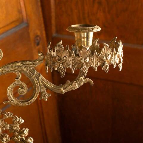 #47066 Antique Cast Brass Girandole Candelabra image 3