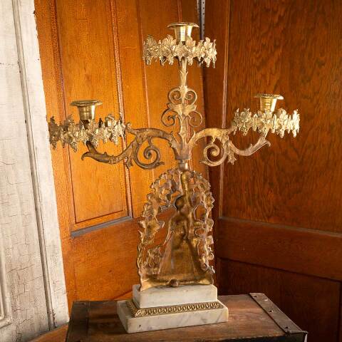 #47066 Antique Cast Brass Girandole Candelabra image 8