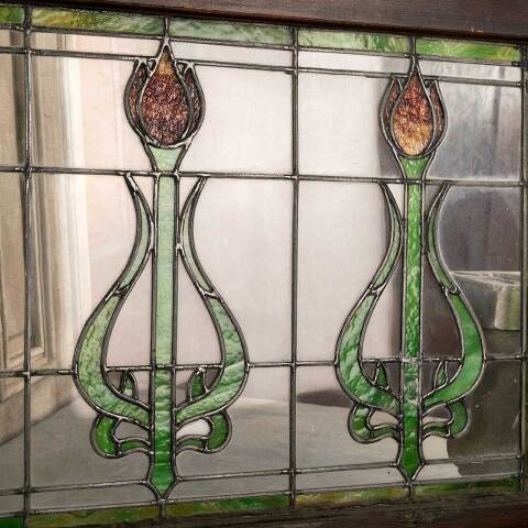 #47298 Salvaged Antique Stained Glass Tulip Window image 2