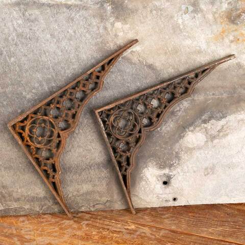 #47364 Antique Ornate Cast Iron Shelf Brackets Pair image 4
