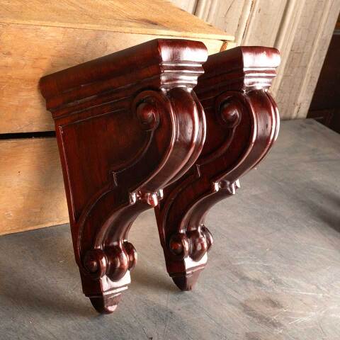 #47464 Pair of Carved Wood Corbel Shelf Brackets image 2