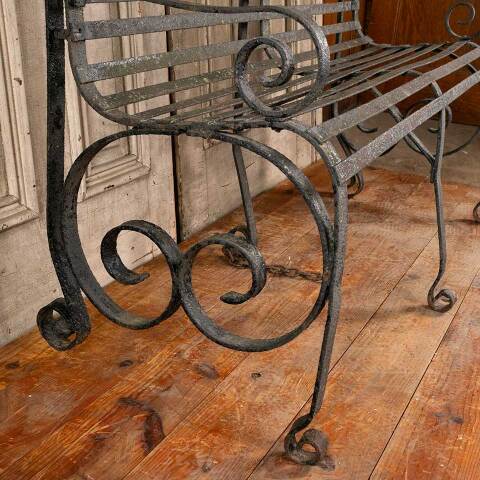 #47481 Antique Wrought Iron Garden Patio Bench image 3