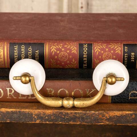 #47580 Antique Brass & Porcelain Bail Pull Hardware image 4