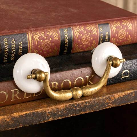 #47580 Antique Brass & Porcelain Bail Pull Hardware image 3