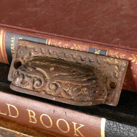 #47615 Antique Ornate Cast Iron Bin Pull Hardware image 2