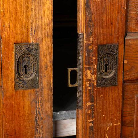 #48027 65x94 Antique Oak 5 Panel Pocket Doors image 4