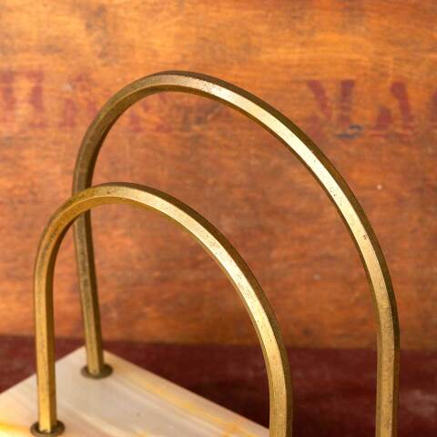 #48240 Vintage Alabaster & Brass Desk Mail Holder image 5