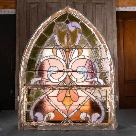 #48410 Antique Pointed Arch Stained Glass Window image 5