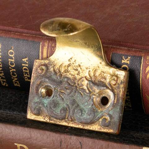 #48417 Salvaged Ornate Brass Window Sash Lift image 3