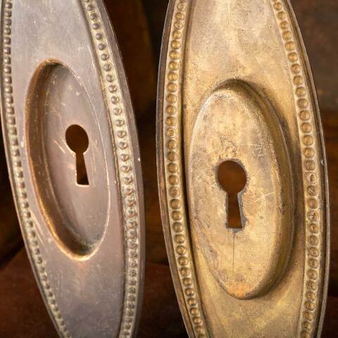 #48518 Antique Brass Oval Pocket Door Pull Handles image 6