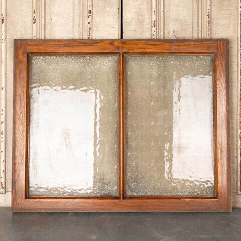 #48698 Antique Privacy Glass Oak Transom Window image 5