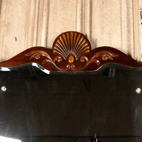 #49273 Antique Wood Pediment Beveled Glass Mirror image 6