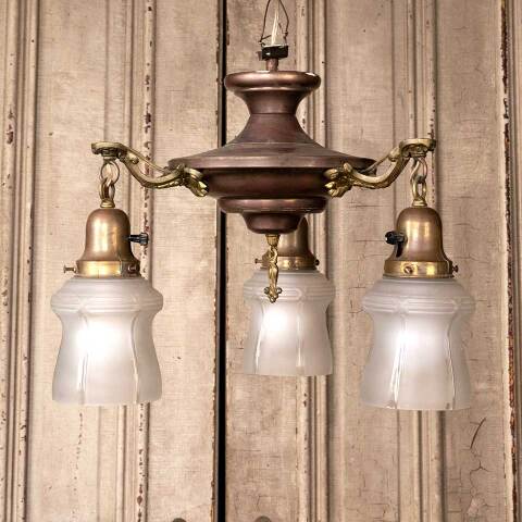 #49307 Antique 3 Bulb Chandelier Light Fixture image 4