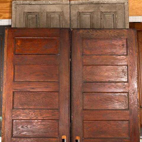 #49510 61x83 Antique 6 Panel Oak Pocket Doors image 6