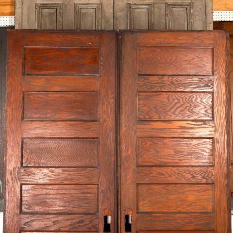 #49510 61x83 Antique 6 Panel Oak Pocket Doors image 2