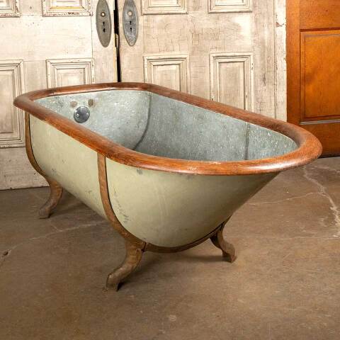#49518 29x59 Antique Oak Rimmed Metal Bathtub image 5