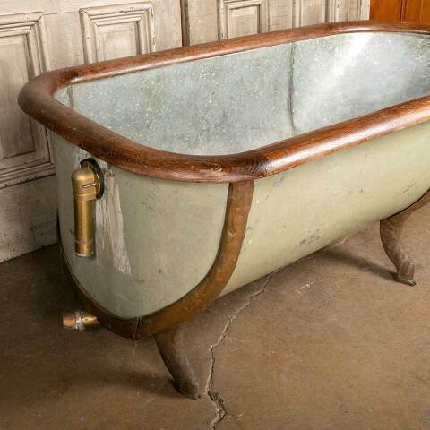 #49518 29x59 Antique Oak Rimmed Metal Bathtub image 8