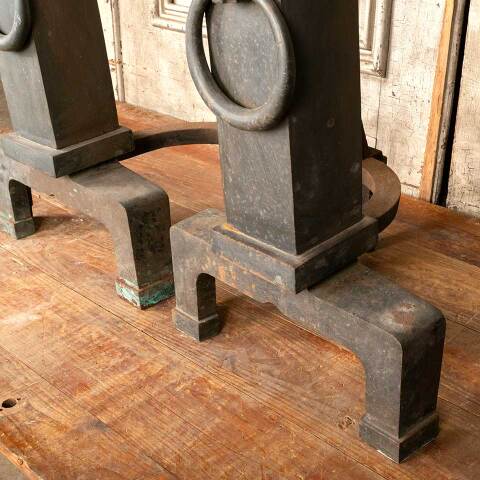 #49622 Large Antique Brass Fireplace Andirons image 3