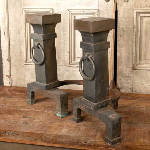 #49622 Large Antique Brass Fireplace Andirons image 8