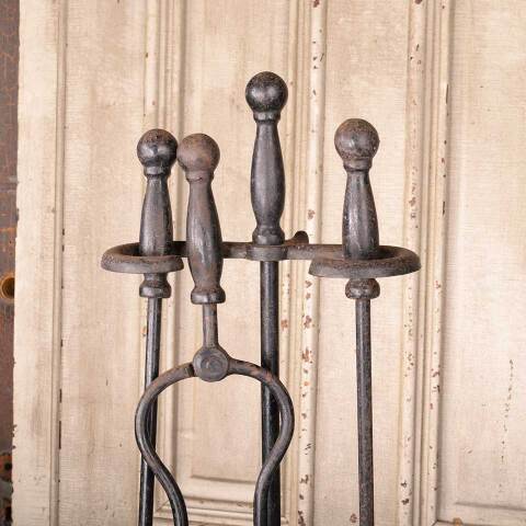 #49629 Antique Cast Iron Fireplace Tool Set & Stand image 2