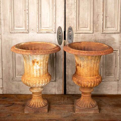 #49680 Pair of Large Cast Iron Garden Urn Planters image 2