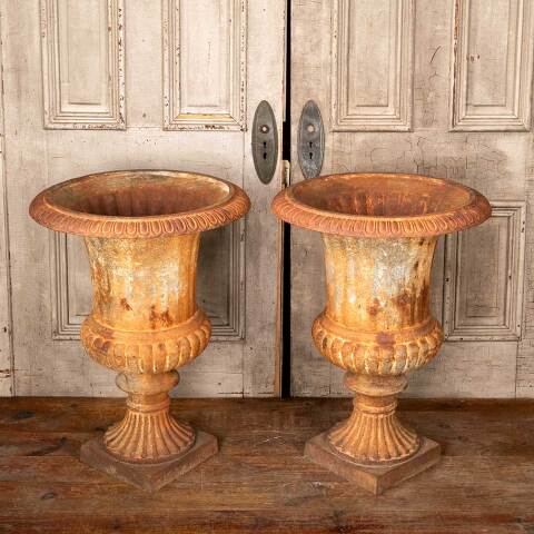 #49680 Pair of Large Cast Iron Garden Urn Planters image 5