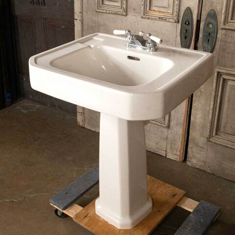 #49743 Antique Porcelain Bathroom Pedestal Sink image 5
