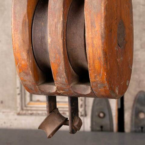 #49882 Antique Wood & Cast Iron Barn Pulley image 3