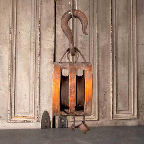 #49882 Antique Wood & Cast Iron Barn Pulley image 4