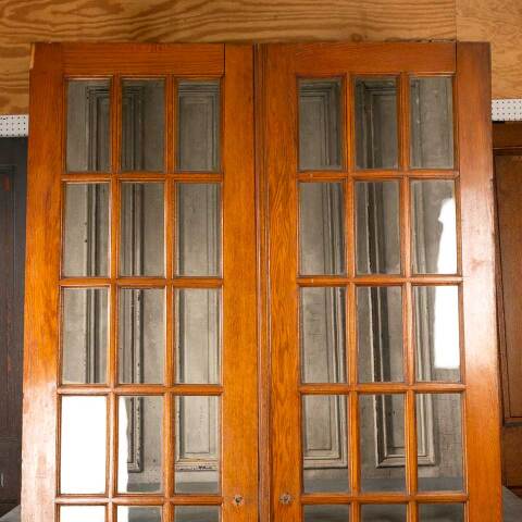 #49923 60x96 Antique Oak 18 Lite French Doors image 2