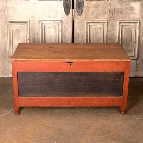 #49964 Antique Painted Wood Storage Chest Trunk image 2