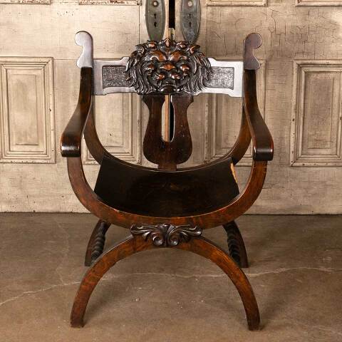 #50251 Antique Oak Wood Armchair w/ Lion Motif image 2