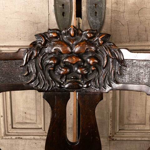 #50251 Antique Oak Wood Armchair w/ Lion Motif image 3