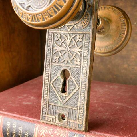 #50364 Antique Ornate Brass Door Hardware Set image 7