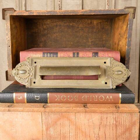 #50633 Salvaged Ornate Antique Brass Mail Slot image 4