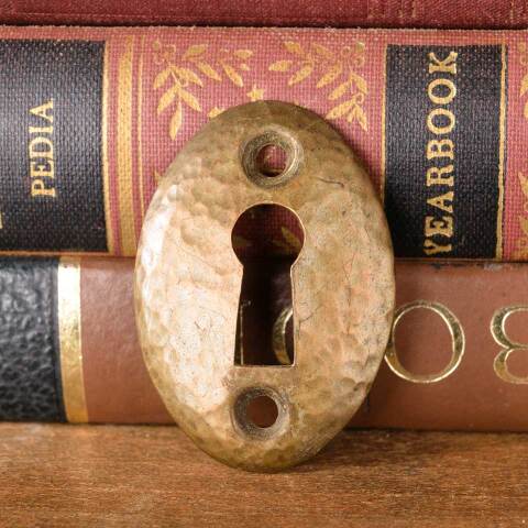 #50910 Vintage Hammered Brass Keyhole Escutcheon image 2