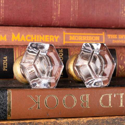 #50987 1 1/2" Antique Glass & Brass Furniture Knobs image 5