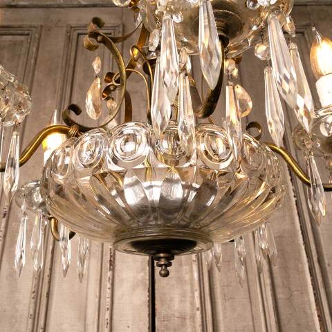 #51091 Salvaged 5 Light Chandelier w/ Glass Prisms image 3