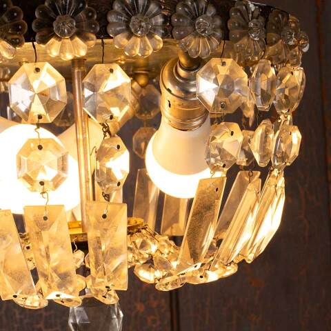 #51093 Vintage Glass Prism 3 Bulb Chandelier image 5