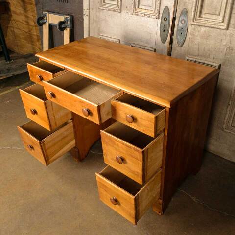 #51106 Antique Wood 7 Drawer Kneehole Desk image 3