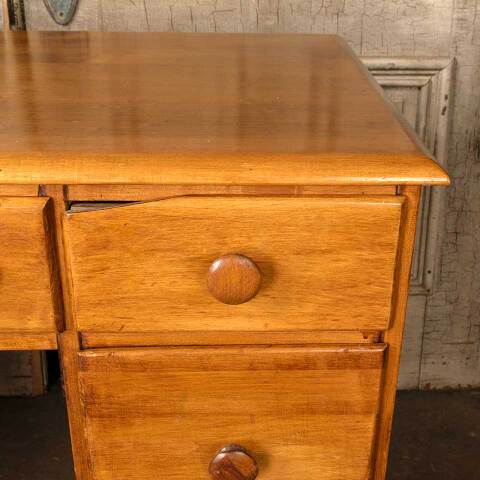 #51106 Antique Wood 7 Drawer Kneehole Desk image 4