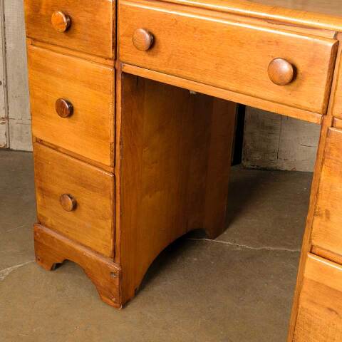 #51106 Antique Wood 7 Drawer Kneehole Desk image 8