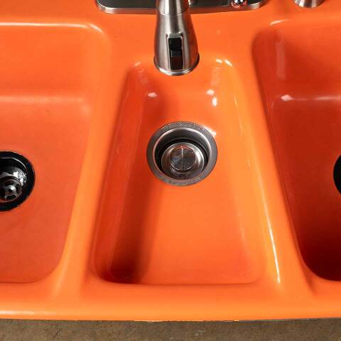 #51296 Vintage Orange Cast Iron Kitchen Sink image 3