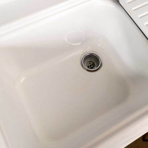 #51634 Vintage Porcelain Enameled Kitchen Sink image 4