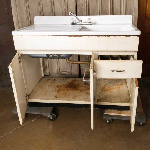 #51634 Vintage Porcelain Enameled Kitchen Sink image 7