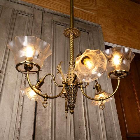 #51700 Salvaged Brass 6 Bulb Victorian Chandelier image 2
