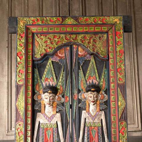 #51783 39x78 Salvaged Carved Wood Temple Doors image 2