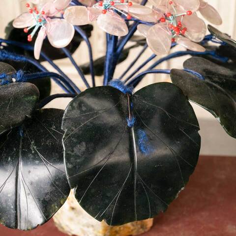 #51900 7" Carved Jade Stone Floral Plant image 5