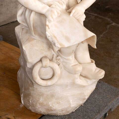 #52153 Antique Alabaster Statue of Two Girls Reading image 4