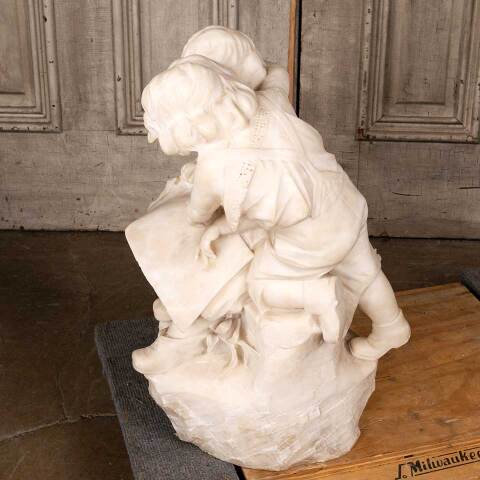 #52153 Antique Alabaster Statue of Two Girls Reading image 5